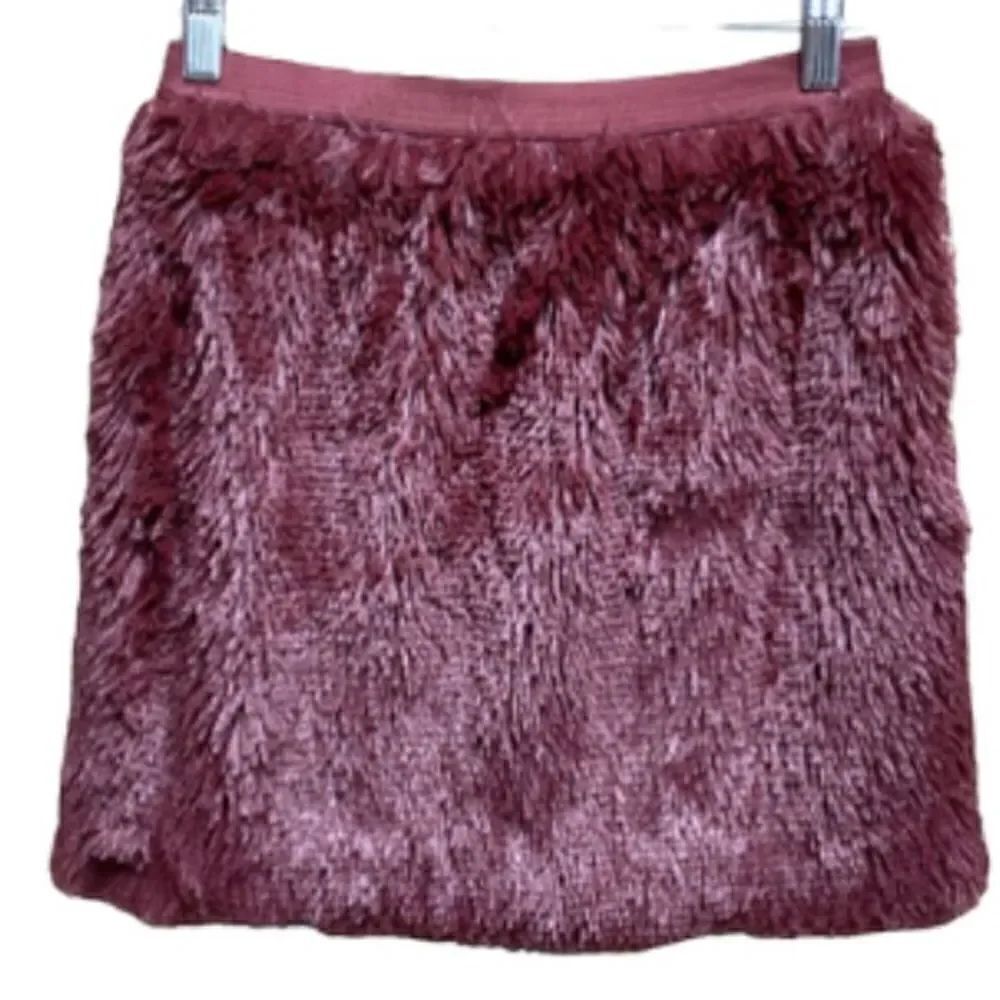 Petticoat Alley Burgundy Faux Fur Mini Skirt Size Medium NEW